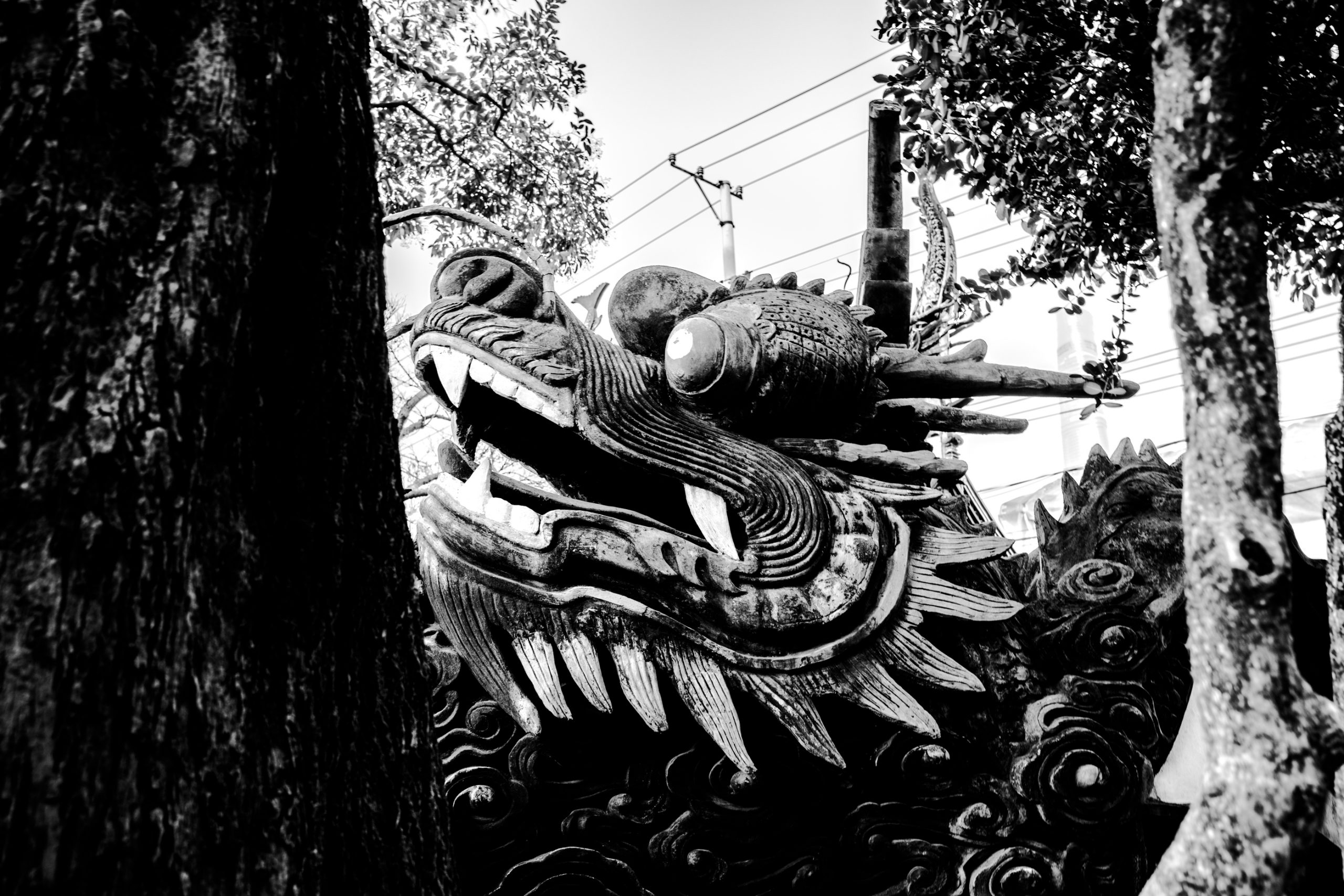 Tête de dragon chinois en pierre