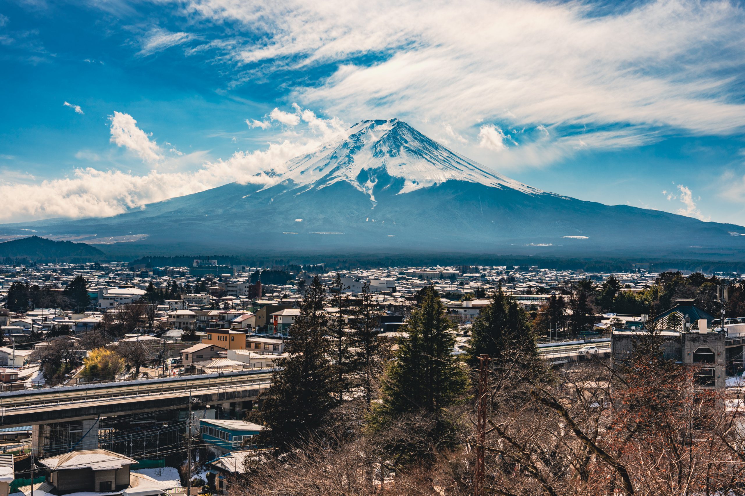 Fujiyoshida devant le Mont Fuji