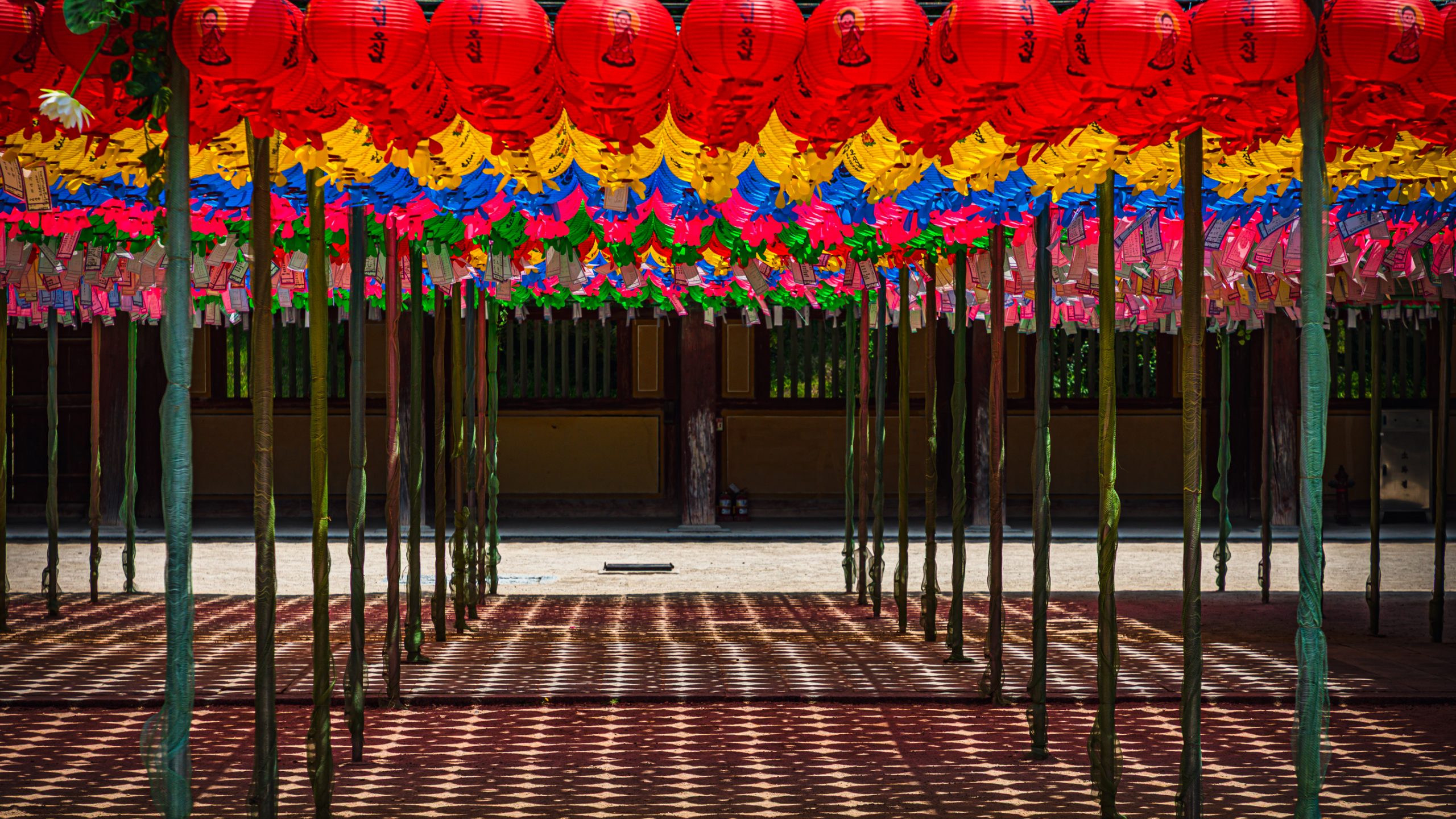 Lanternes Colorées du Temple Bouddhiste Coréen