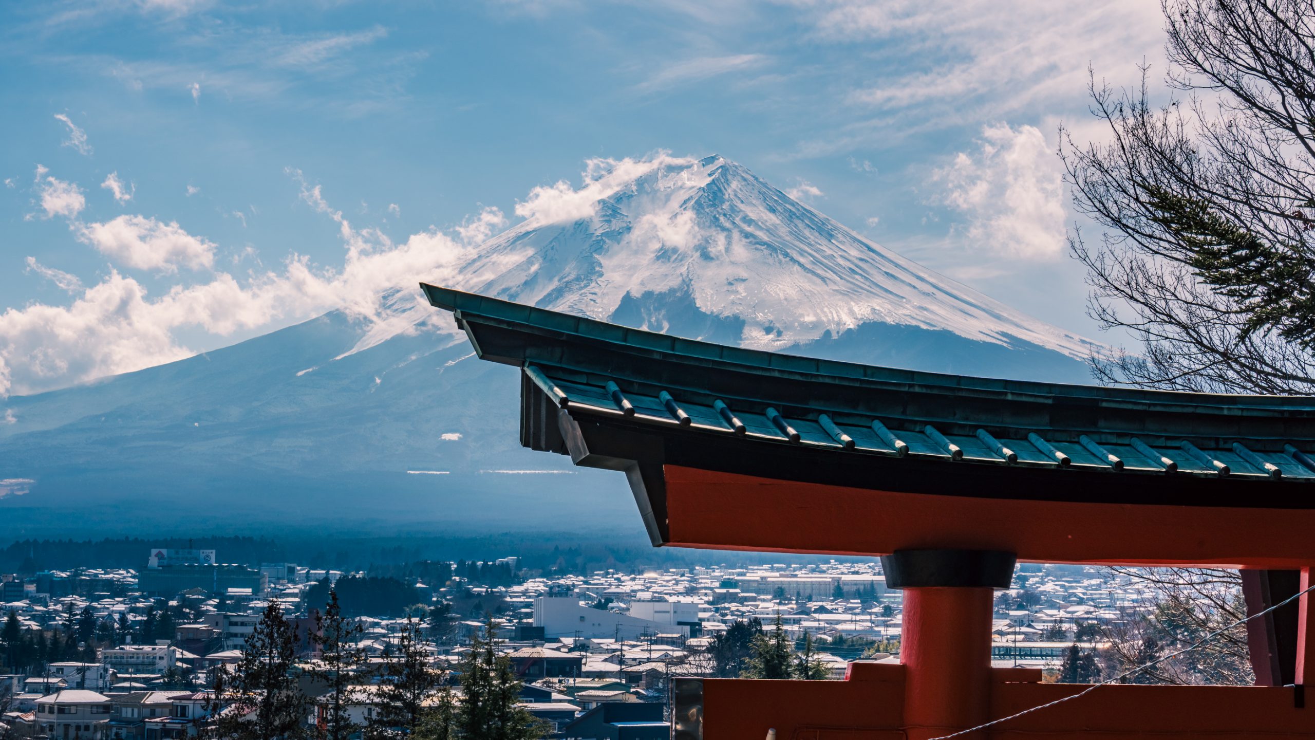 Torii rouge devant Mont Fuji